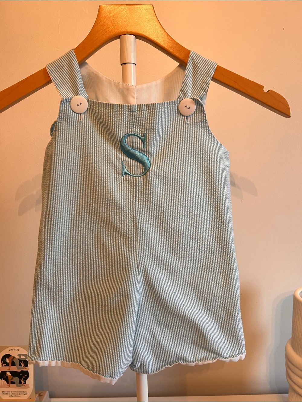 Light Blue Seersucker Romper with Monogram Boy or Girl